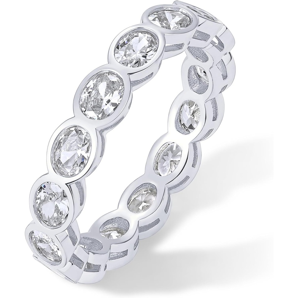 image:imagePAVOI 14K Gold Plated Oval Eternity Band for Women Oval Cubic Zirconia Rings for Women Stackable Wedding Band for Brides Promise Eternity Ring Jewelry GiftsWhite Gold