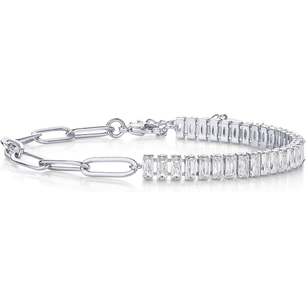 image:imagePAVOI 14K Gold Plated Paperclip Tennis Bracelets for Women Link Chain Gold Bracelet for Women with Cubic Zirconia Adjustable Trendy Bridal JewelryWhite Gold