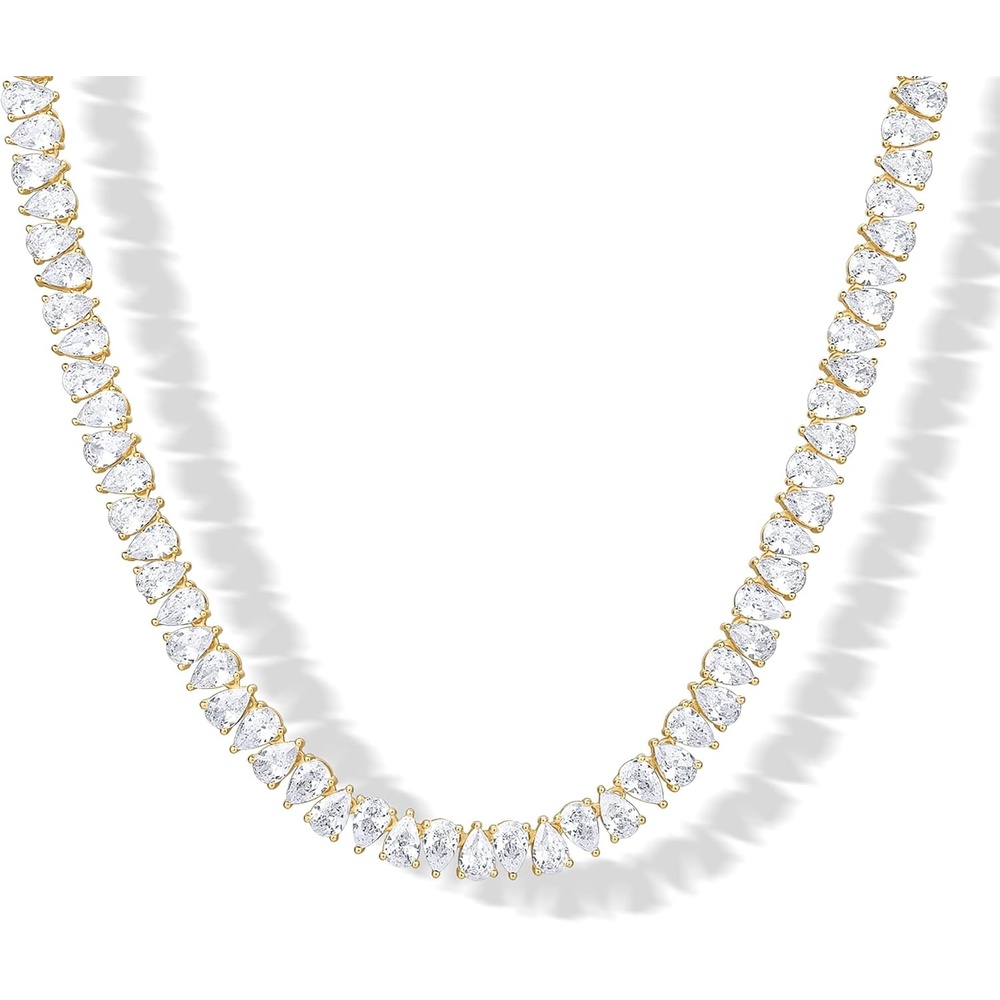 image:imagePAVOI 14K Gold Plated Pear Cubic Zirconia Tennis Necklace for Women  Tennis Chain NecklaceYellow Gold