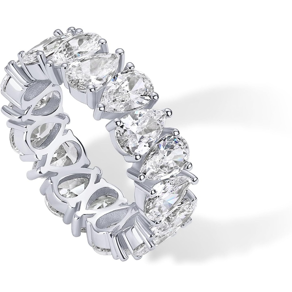 image:imagePAVOI 14K Gold Plated Pear Love Eternity Rings for Women Gold Cubic Zirconia Ring Bridal Eternity Wedding Band RingWhite Gold