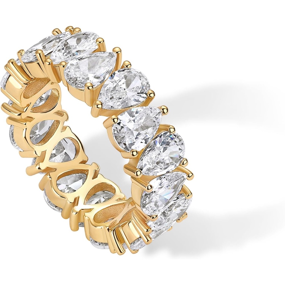 image:imagePAVOI 14K Gold Plated Pear Love Eternity Rings for Women Gold Cubic Zirconia Ring Bridal Eternity Wedding Band RingYellow Gold