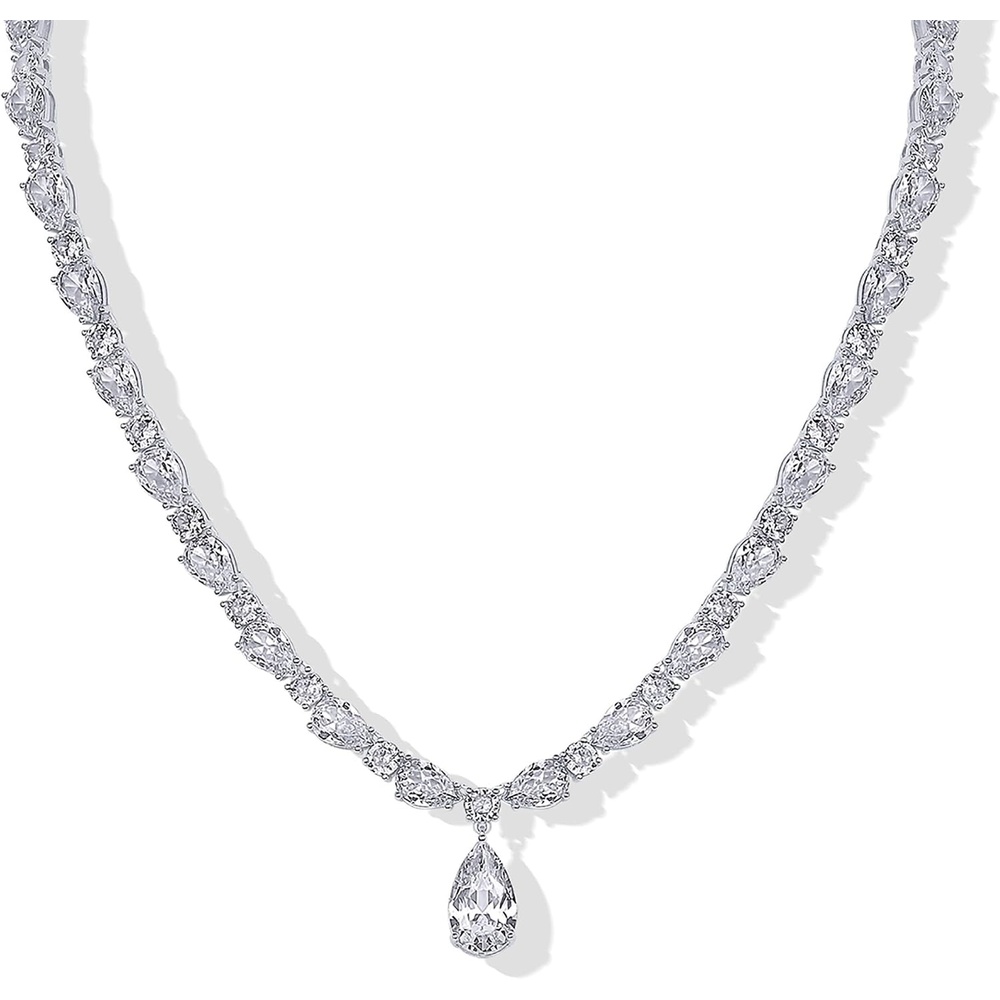 image:imagePAVOI 14K Gold Plated Pear Tennis Necklaces for Women Cubic Zirconia Tennis Necklace with Drop for Brides amp Bridesmaids Cute Simulated Diamond Chain Trendy Wedding JewelryWhite Gold