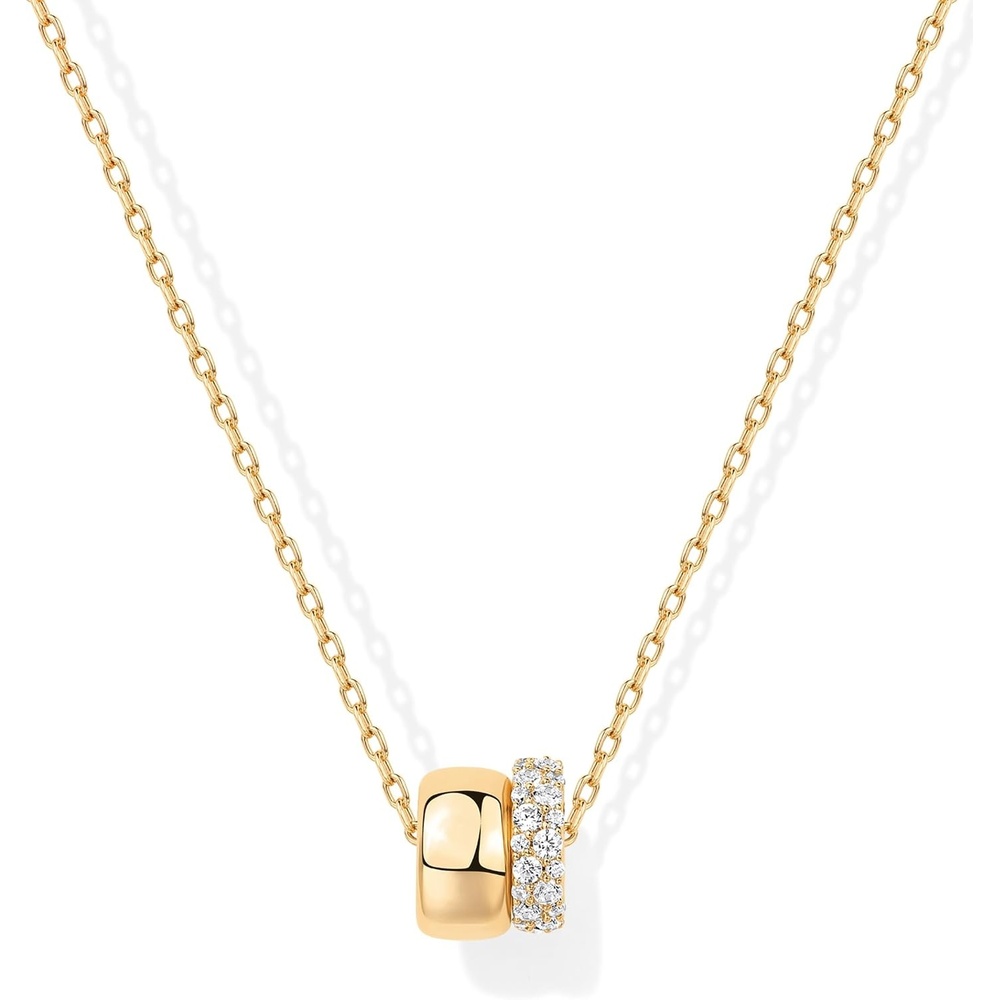 image:imagePAVOI 14K Gold Plated Pendant Necklace for Women Two Distinct Rondelle Pendants with Cubic Zirconia Sliding Chain Pendant Trendy Fashion JewelryYellow Gold