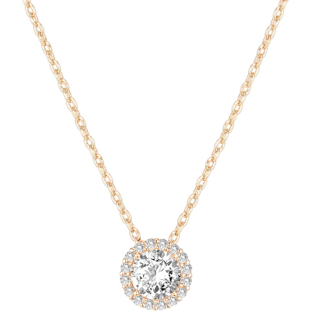 image:imagePAVOI 14K Gold Plated Post Faux Diamond Round Solitaire Pendant Halo Necklace Gold Necklace for Women Slider AdjustableRose Gold