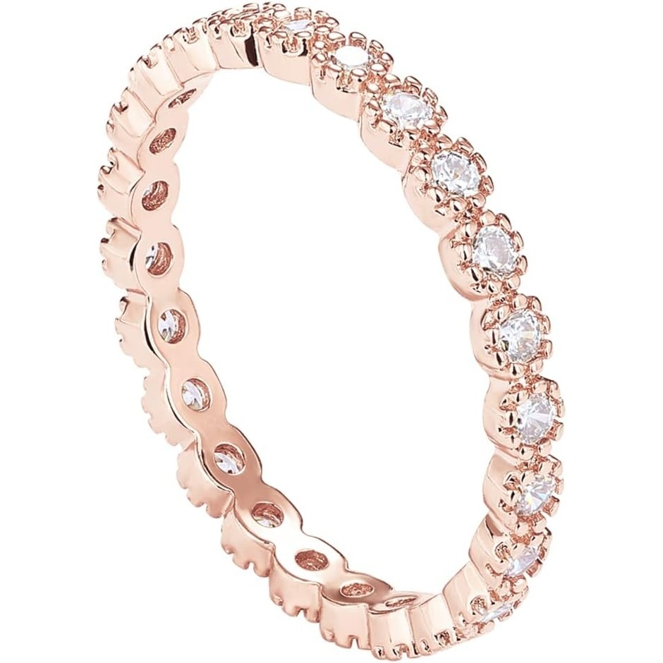 image:imagePAVOI 14K Gold Plated Rings Cubic Zirconia Band Marquise Milgrain Eternity Bands Gold Rings for WomenRose Gold