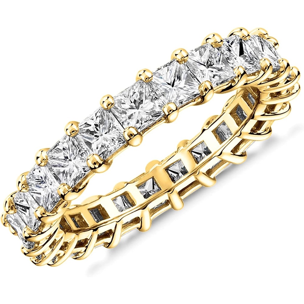 image:imagePAVOI 14K Gold Plated Rings with Cubic Zirconia Love and Stackable 3mm Princess Cut Rings for WomenYellow Gold