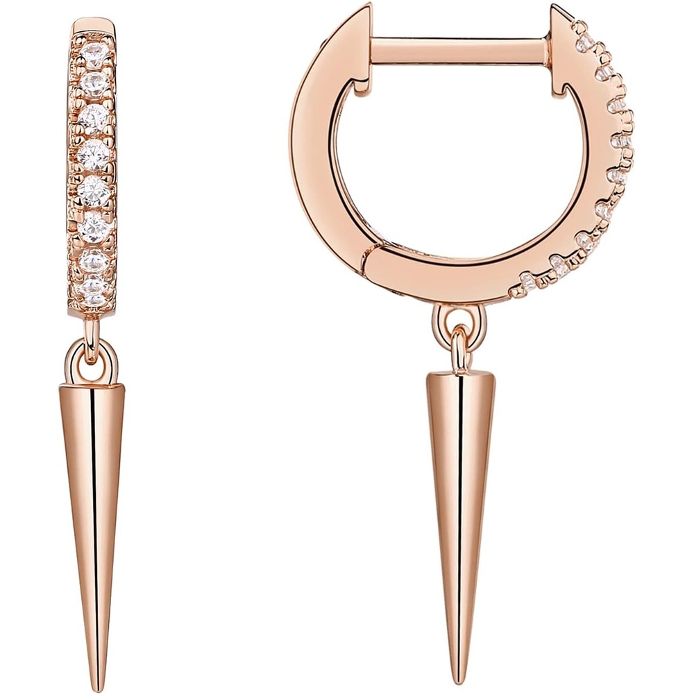 image:imagePAVOI 14K Gold Plated S925 Sterling Silver Post Lightweight DropDangle Huggie Earrings for Women Star Lock Butterfly Moon Lightning Dainty EarringsRose Gold
