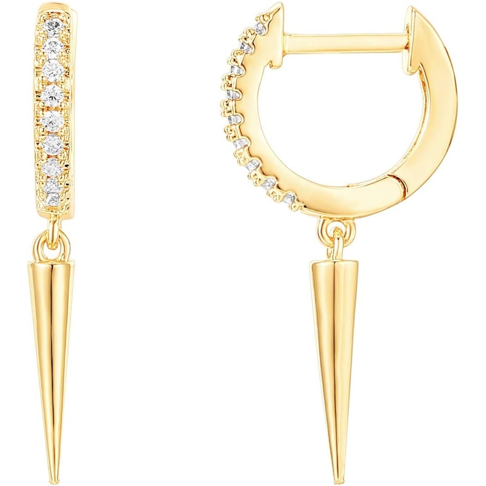 image:imagePAVOI 14K Gold Plated S925 Sterling Silver Post Lightweight DropDangle Huggie Earrings for Women  Star Lock Butterfly Moon Lightning  Dainty EarringsYellow Gold