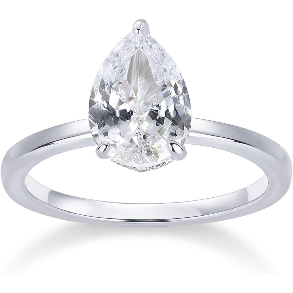 image:imagePAVOI 14K Gold Plated Simple 25CT Pear Cubic Zirconia Hidden Halo Eternity Ring Bridal Wedding Promise Statement Engagement Ring for WomenWhite Gold