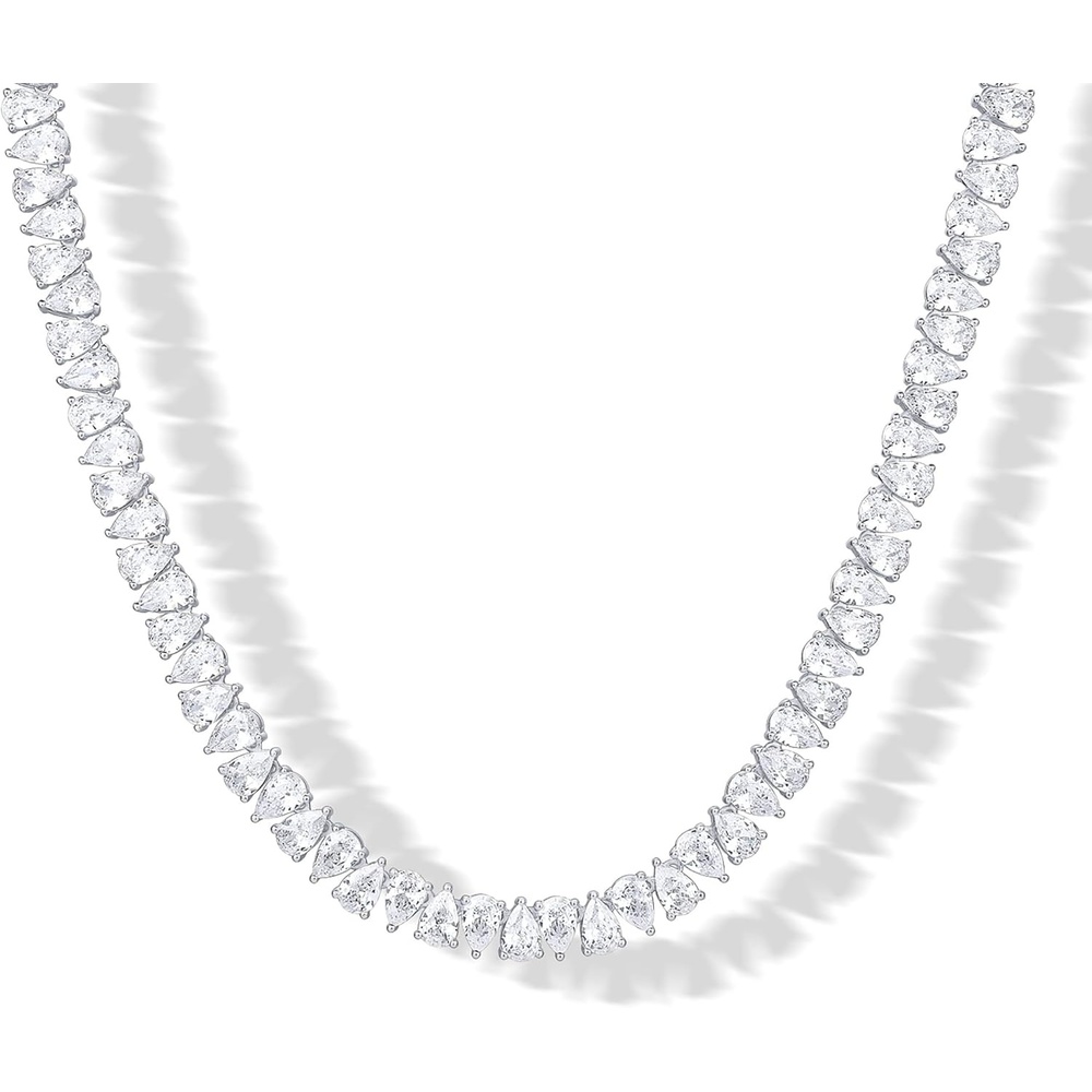 image:imagePAVOI 14K Gold Plated Simulated Diamond Tennis Necklaces for Women Classic Tennis Chain Timeless Station Round and Pear Cubic Zirconia Stones Choker NecklacePear 15 Inches