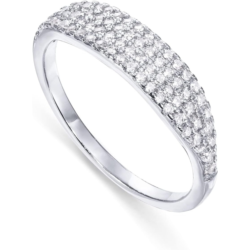 image:imagePAVOI 14K Gold Plated Slim Signet Ring with Sparkling Cubic Zirconia Lightweight Dainty Statement Rings for Women Everyday JewelryWhite Gold