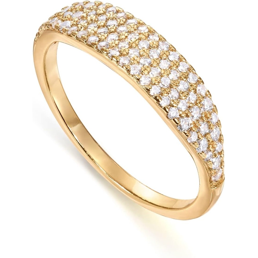 image:imagePAVOI 14K Gold Plated Slim Signet Ring with Sparkling Cubic Zirconia Lightweight Dainty Statement Rings for Women Everyday JewelryYellow Gold