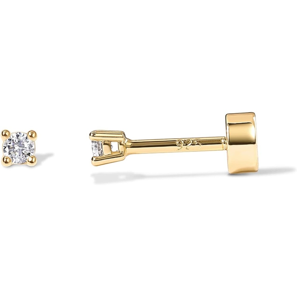 image:imagePAVOI 14K Gold Plated Solid 925 Sterling Silver Post Cubic Zirconia Stud Flat Back Earrings for Women Cartilage Earring Helix Piercing Jewelry Small Stud Earrings for WomenYellow Gold