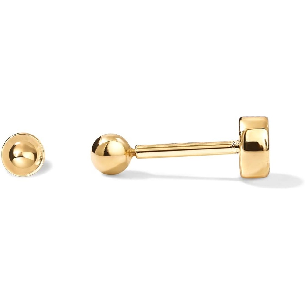 image:imagePAVOI 14K Gold Plated Solid 925 Sterling Silver Posts Dainty Ball Stud Flatback Earrings for Women Cartilage Helix Piercing Jewelry Small Screwbacks Stud Earrings for WomenYellow Gold