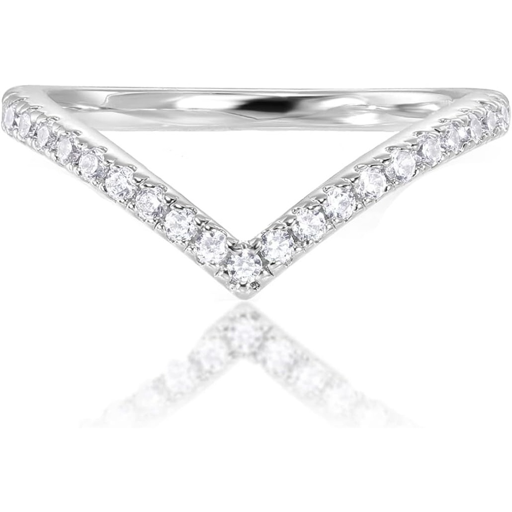image:imagePAVOI 14K Gold Plated Sparkling Wishbone V Ring for Women with Cubic ZirconiaWhite Gold