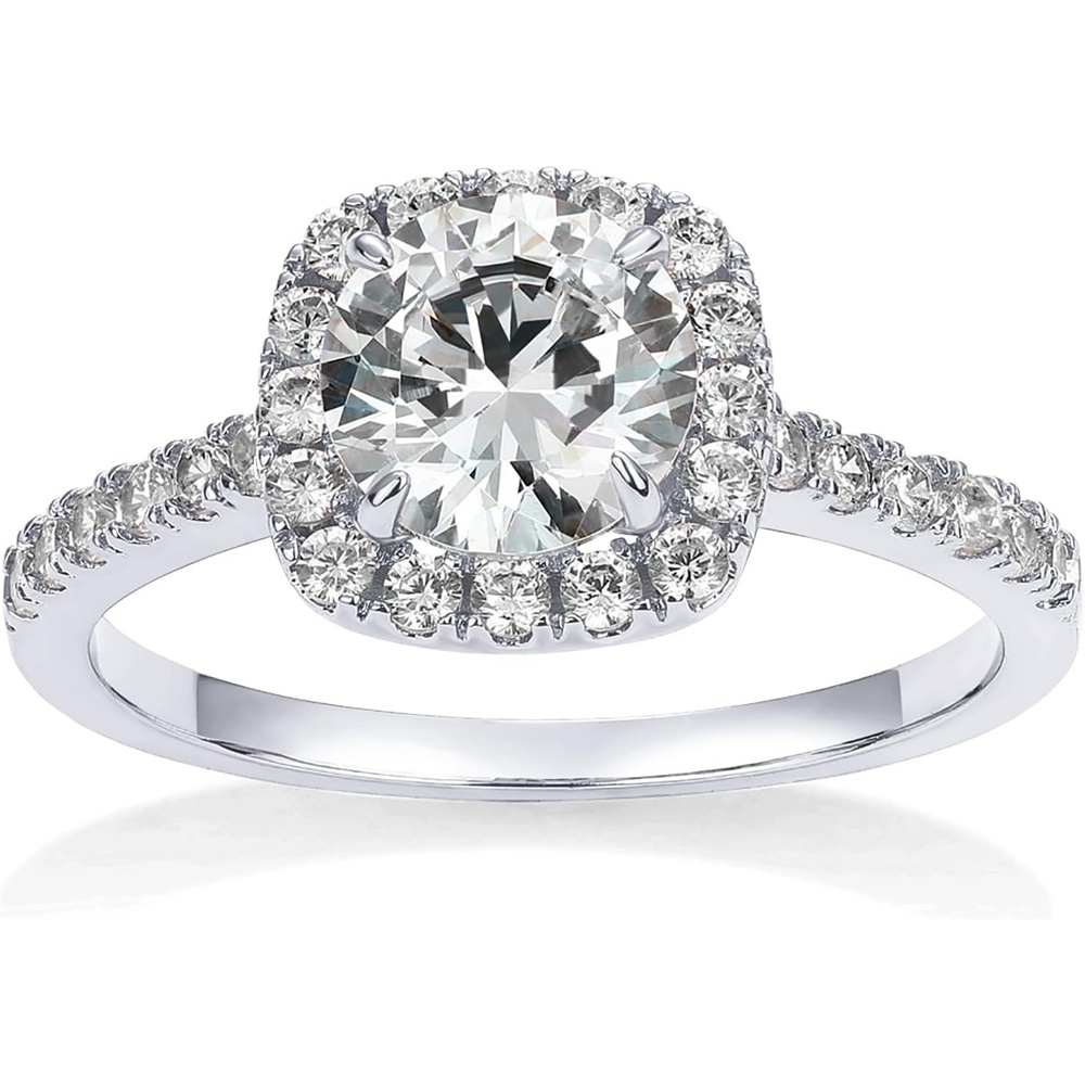 image:imagePAVOI 14K Gold Plated Square Halo Engagement Rings Premium Cubic Zirconia Promise Eternity Ring for Women Wedding BandsWhite Gold