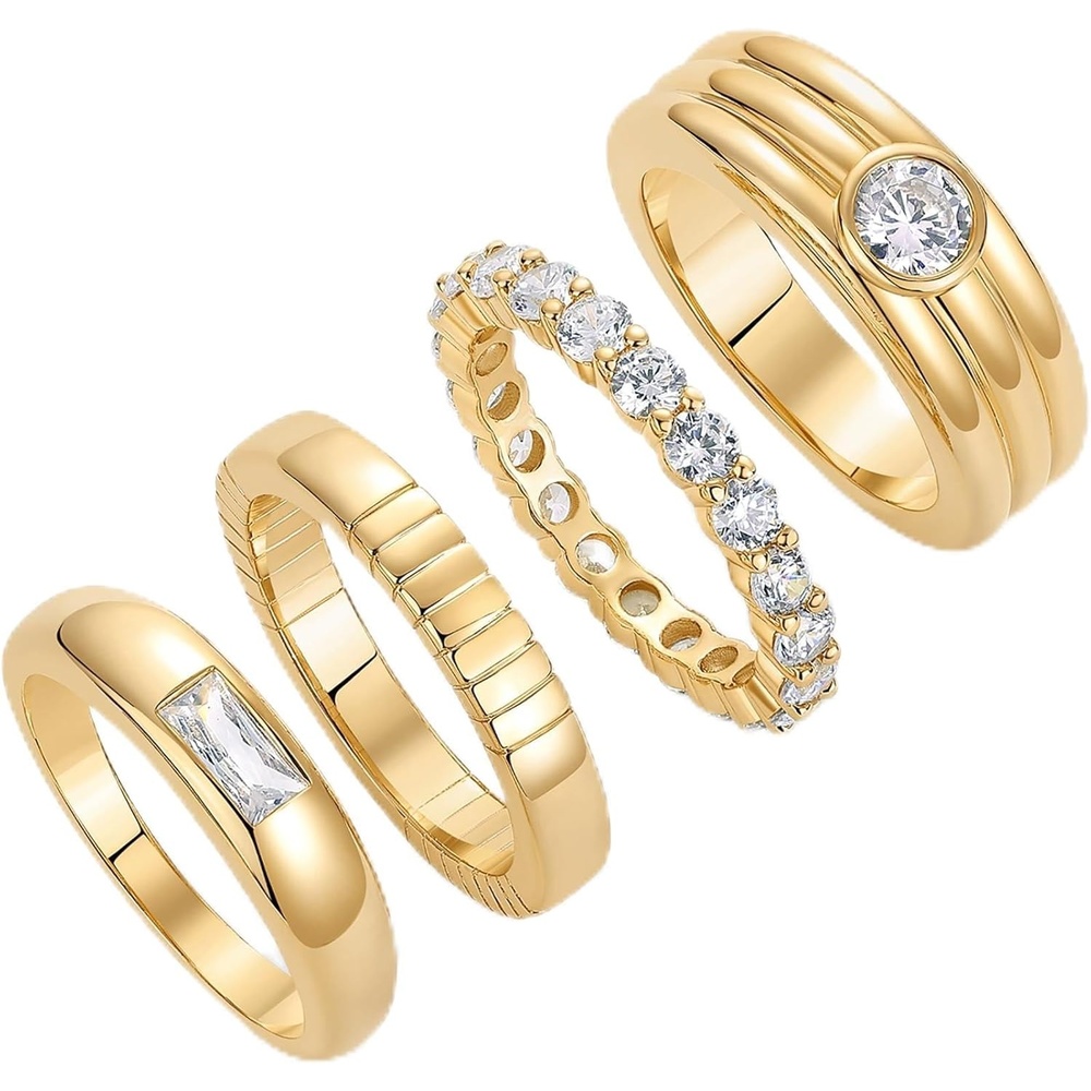 image:imagePAVOI 14K Gold Plated Stackable Rings for Women  Dainty Stackable Gold Ring Set of Four with Cubic Zirconia MultiBands  Trendy Fashion JewelryYellow Gold