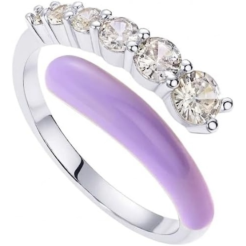 image:imagePAVOI 14K Gold Plated Stackable Rings for Women Open Twist Wavy Colored Enamel and Cubic Zirconia Rings Enamel Eternity BandsWhite Gold Purple Enamel