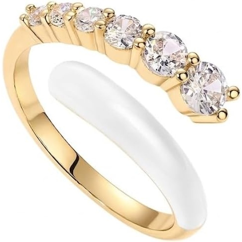 image:imagePAVOI 14K Gold Plated Stackable Rings for Women Open Twist Wavy Colored Enamel and Cubic Zirconia Rings Enamel Eternity BandsYellow Gold White Enamel