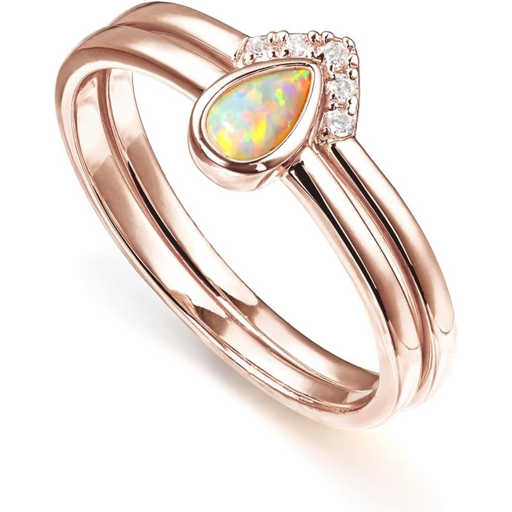 image:imagePAVOI 14K Gold Plated Stacking Rings for Women  Classy Design with Sparkling Cubic Zirconia Crystals amp Opal  Everyday JewelryRose Gold