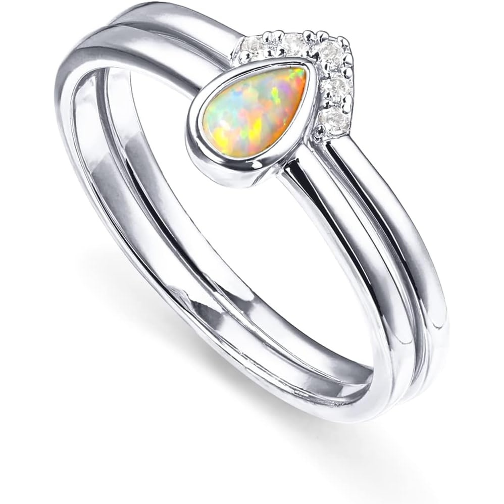 image:imagePAVOI 14K Gold Plated Stacking Rings for Women Classy Design with Sparkling Cubic Zirconia Crystals amp Opal Everyday JewelryWhite Gold
