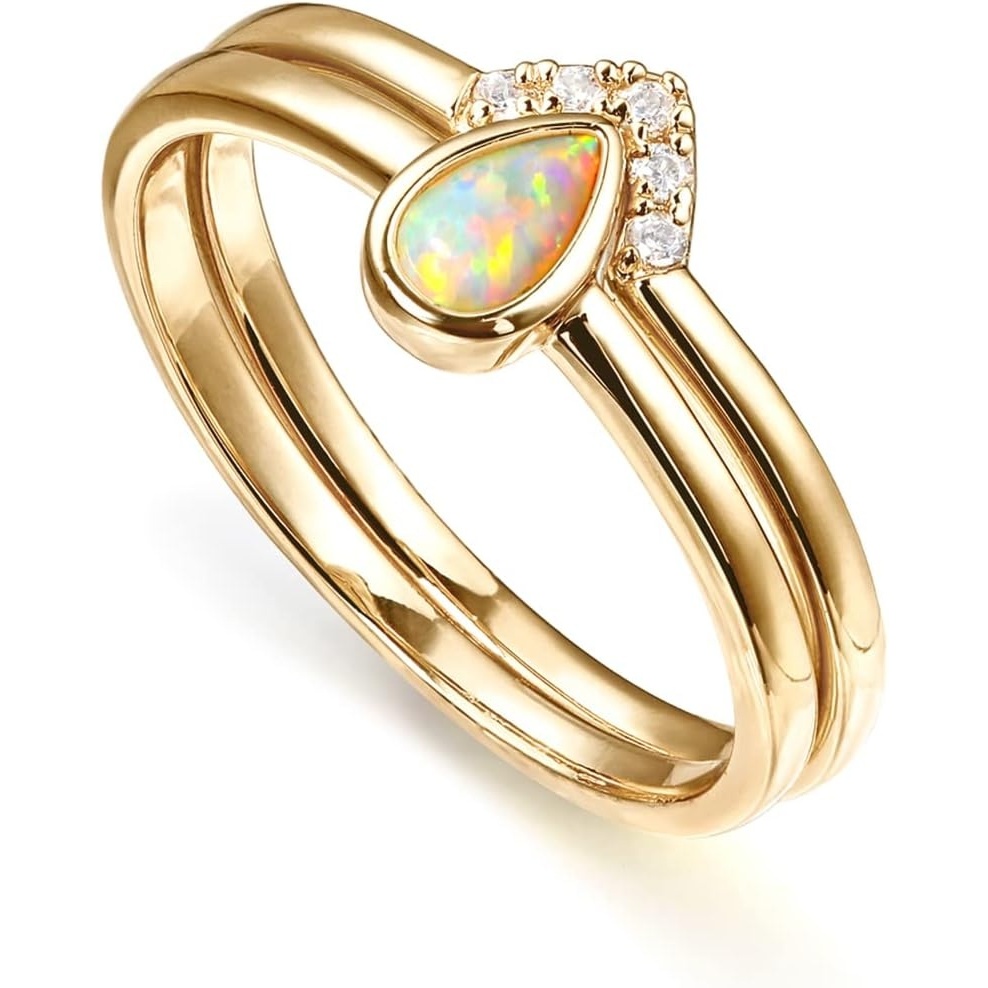 image:imagePAVOI 14K Gold Plated Stacking Rings for Women Classy Design with Sparkling Cubic Zirconia Crystals amp Opal Everyday JewelryYellow Gold