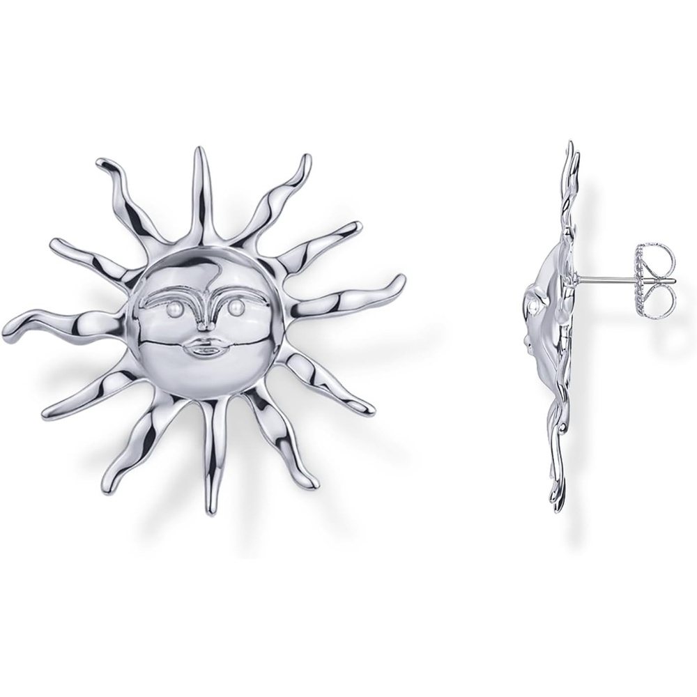 image:imagePAVOI 14K Gold Plated Statement Sun Earrings for Women Chunky Sun Stud Earrings Big Celestial Studs with Pearls Trendy Summer JewelryWhite Gold