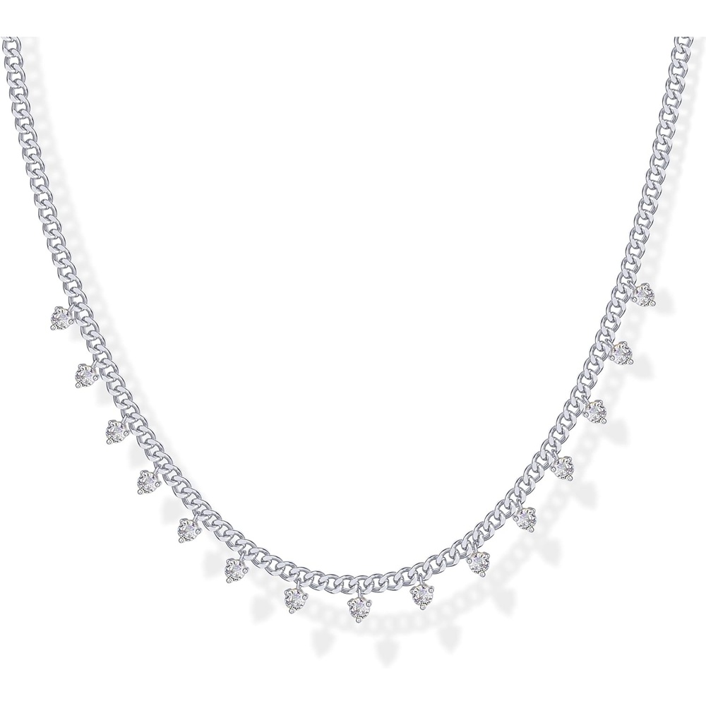 image:imagePAVOI 14K Gold Plated Station Necklace Simulated Diamond Layering Necklaces Womens CZ ChainWhite Gold