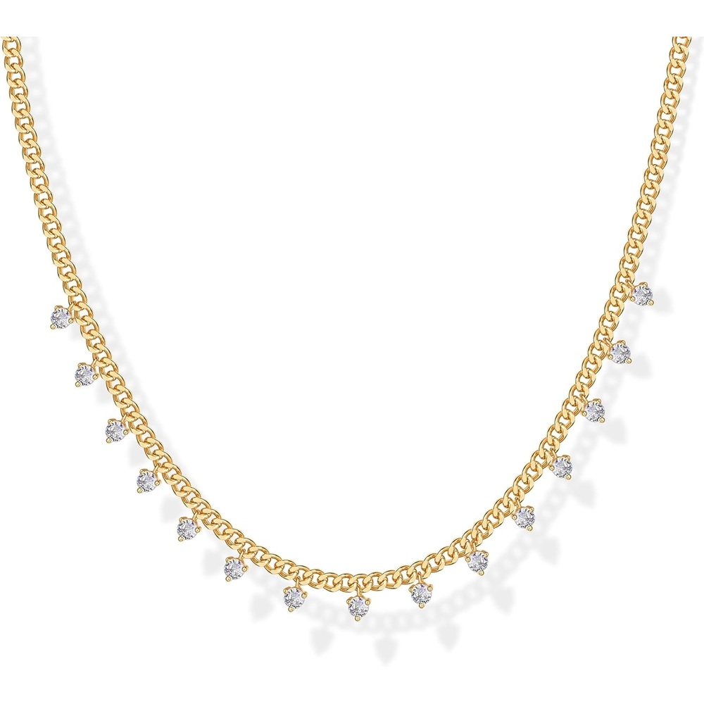 image:imagePAVOI 14K Gold Plated Station Necklace Simulated Diamond Layering Necklaces Womens CZ ChainYellow Gold