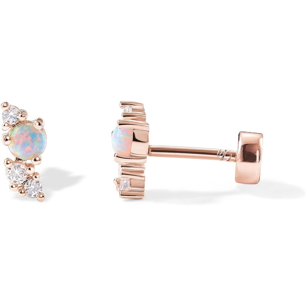 image:imagePAVOI 14K Gold Plated Sterling Silver Posts Dainty Mini MultiShape Flat Back Stud Earring Pack for Women Helix Cartilage Piercing JewelryOpal