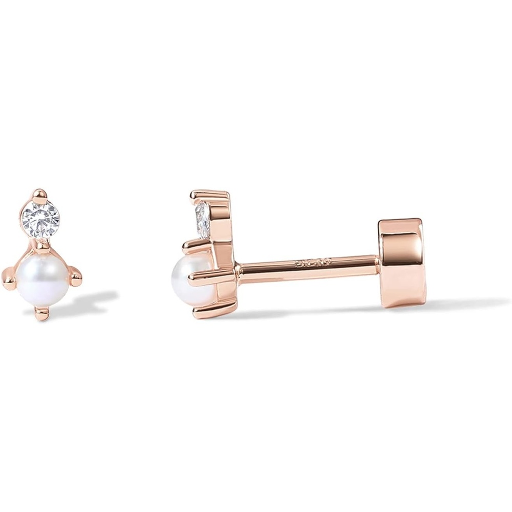 image:imagePAVOI 14K Gold Plated Sterling Silver Posts Dainty Mini MultiShape Flat Back Stud Earring Pack for Women Helix Cartilage Piercing JewelryPearl