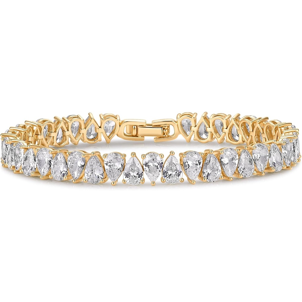 image:imagePAVOI 14K Gold Plated Tennis Bracelets for Women Bridal Gold Tennis Bracelet with Pear Cubic Zirconia Hypoallergenic Trendy CZ Jewelry Elegant Bridal Wedding GiftYellow Gold