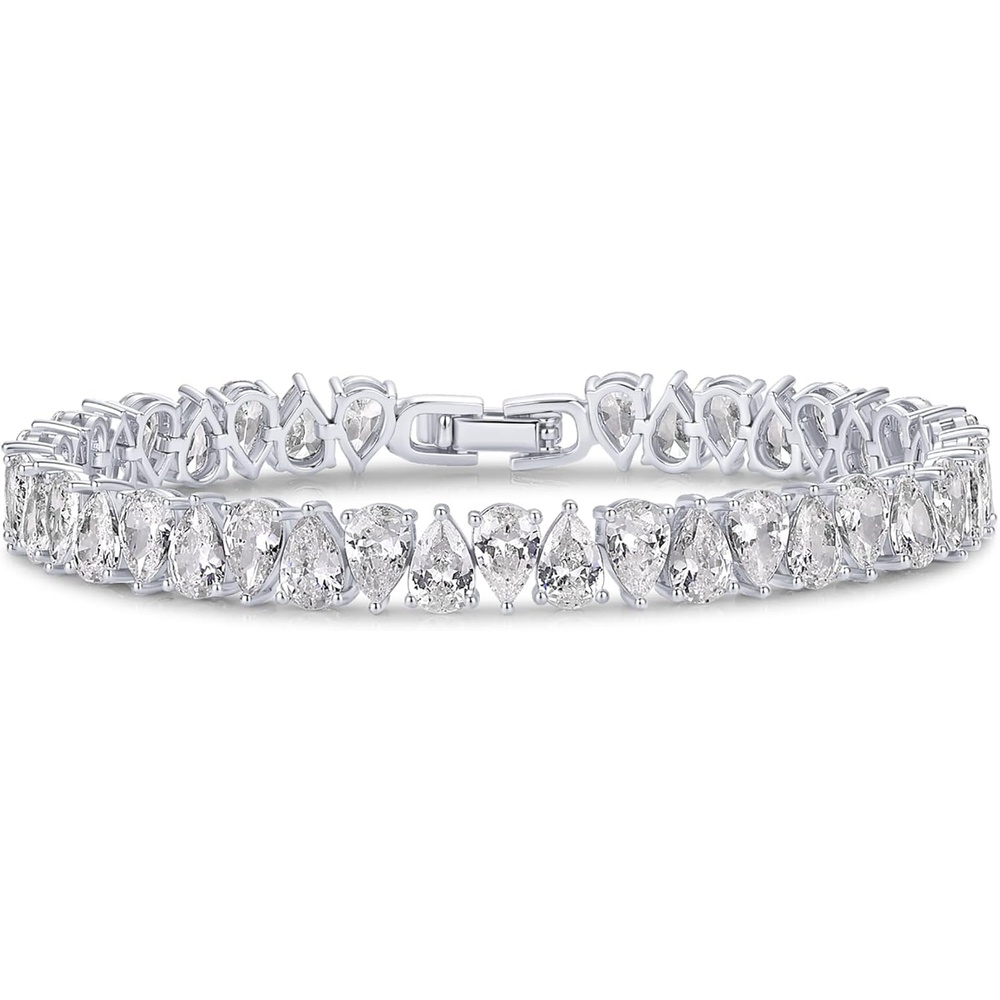 image:imagePAVOI 14K Gold Plated Tennis Bracelets for Women Bridal Gold Tennis Bracelet with Pear Cubic Zirconia Hypoallergenic Trendy CZ Jewelry Elegant Bridal Wedding GiftWhite Gold