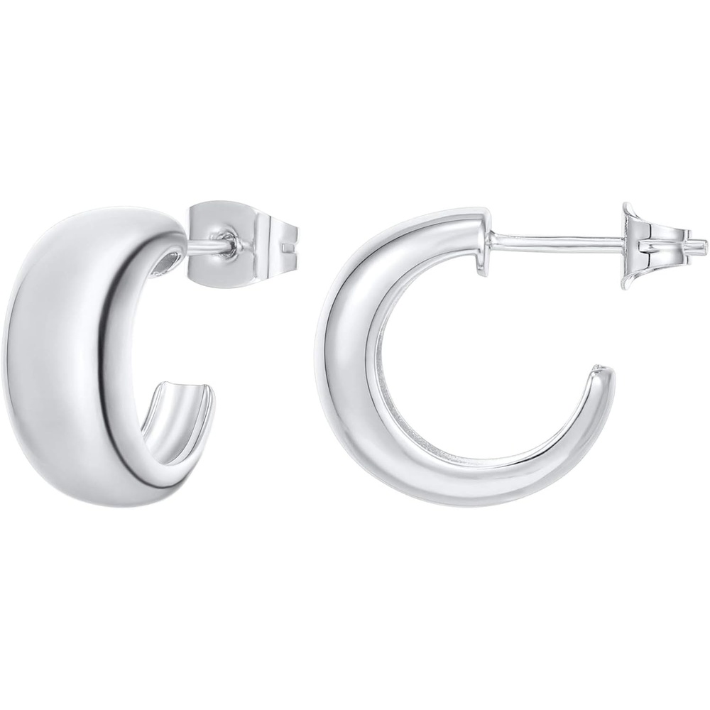 image:imagePAVOI 14K Gold Plated Thick Dome Huggie Earrings for Women  925 Sterling Silver Posts Small Wide Round Hoop EarringsWhite Gold