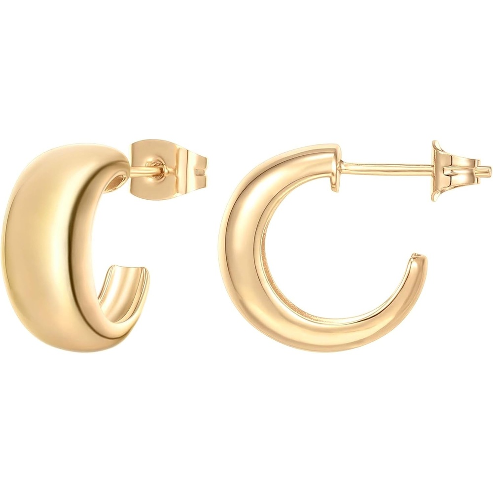 image:imagePAVOI 14K Gold Plated Thick Dome Huggie Earrings for Women  925 Sterling Silver Posts Small Wide Round Hoop EarringsYellow Gold