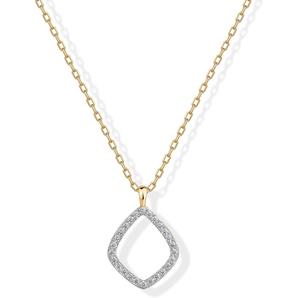 image:imagePAVOI 14K Gold Plated Two Toned Mixed Metals Diamond Shaped Dangle Pendant Necklace for Women with Cubic Zirconia Geometric NecklaceTwo Toned