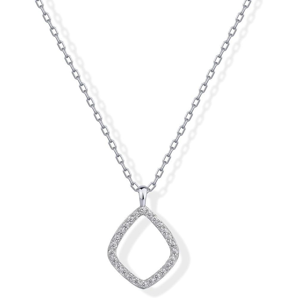 image:imagePAVOI 14K Gold Plated Two Toned Mixed Metals Diamond Shaped Dangle Pendant Necklace for Women with Cubic Zirconia Geometric NecklaceWhite Gold
