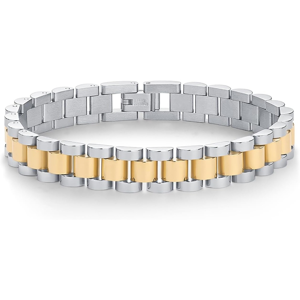image:imagePAVOI 14K Gold Plated Waterproof Watch Strap Chain Bracelet for Women Two Toned Mixed Metals Stainless Steel Chunky Link BraceletWhite And Yellow Gold