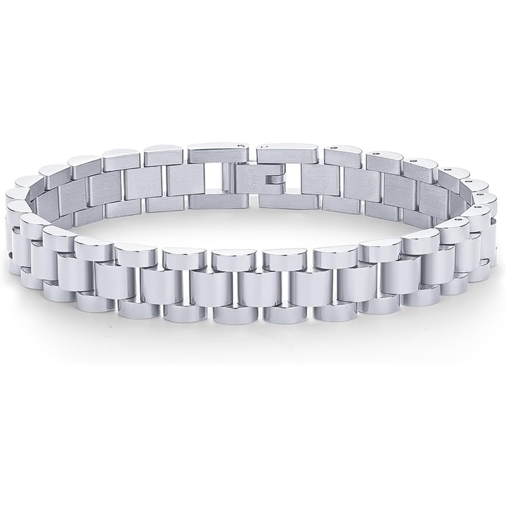image:imagePAVOI 14K Gold Plated Waterproof Watch Strap Chain Bracelet for Women Two Toned Mixed Metals Stainless Steel Chunky Link BraceletWhite Gold