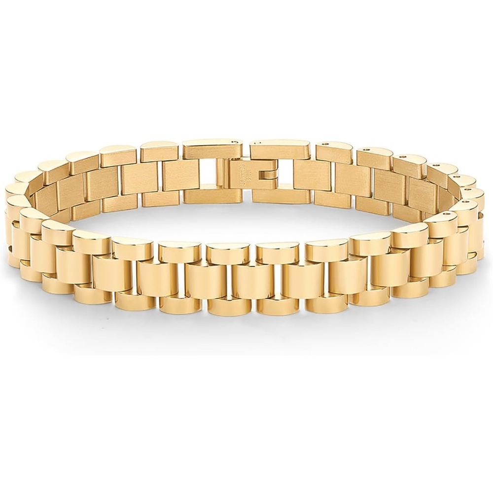 image:imagePAVOI 14K Gold Plated Waterproof Watch Strap Chain Bracelet for Women Two Toned Mixed Metals Stainless Steel Chunky Link BraceletYellow Gold