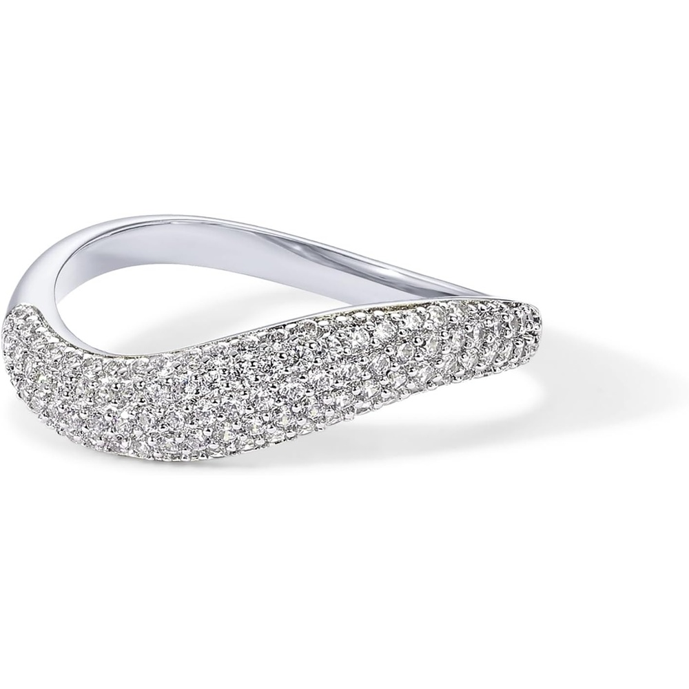 image:imagePAVOI 14K Gold Plated Wavy Cubic Zirconia Stackable Ring for Women Twisted Wave CZ Band Delicate Eternity RingsWhite Gold