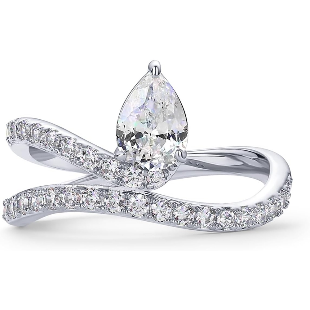 image:imagePAVOI 14K Gold Plated Wavy Engagement Ring for Women  Solitaire Cubic Zirconia Wedding Band amp Promise Rings for Her  Trendy Fashion JewelryWhite Gold