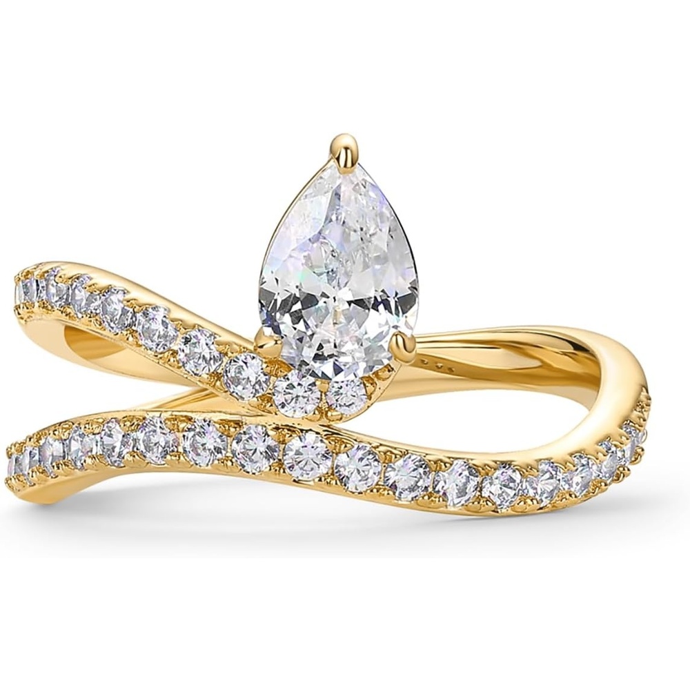 image:imagePAVOI 14K Gold Plated Wavy Engagement Ring for Women Solitaire Cubic Zirconia Wedding Band amp Promise Rings for Her Trendy Fashion JewelryYellow Gold
