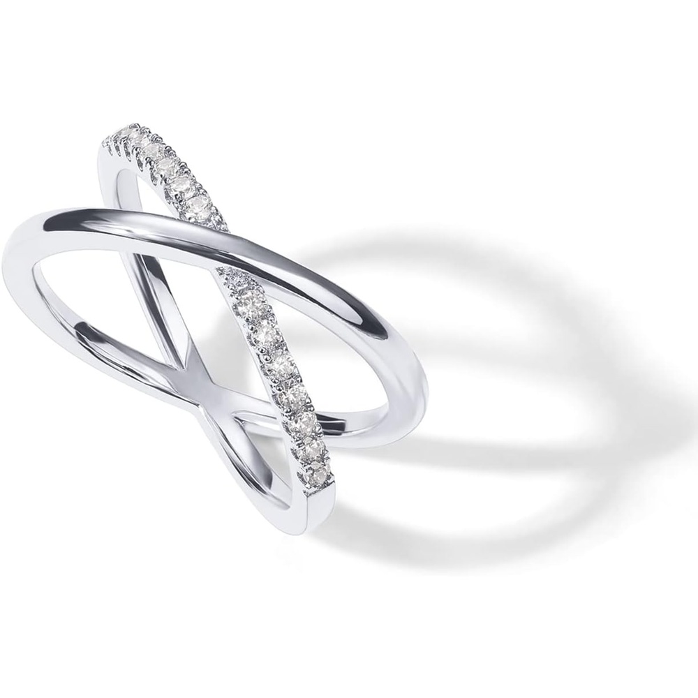 image:imagePAVOI 14K Gold Plated X Ring Simulated Pav Diamond CZ Criss Cross Ring for WomenWhite Gold