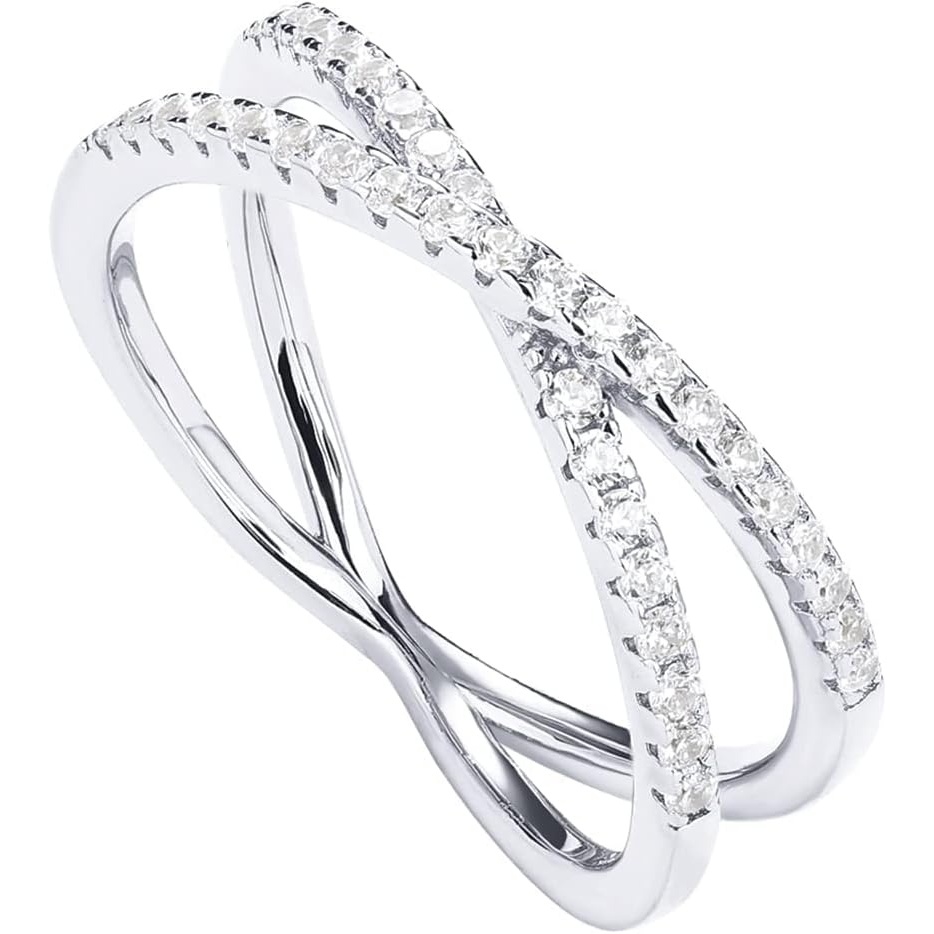 image:imagePAVOI 14K Gold Plated X Ring Simulated Diamond CZ Criss Cross Ring for WomenWhite Gold
