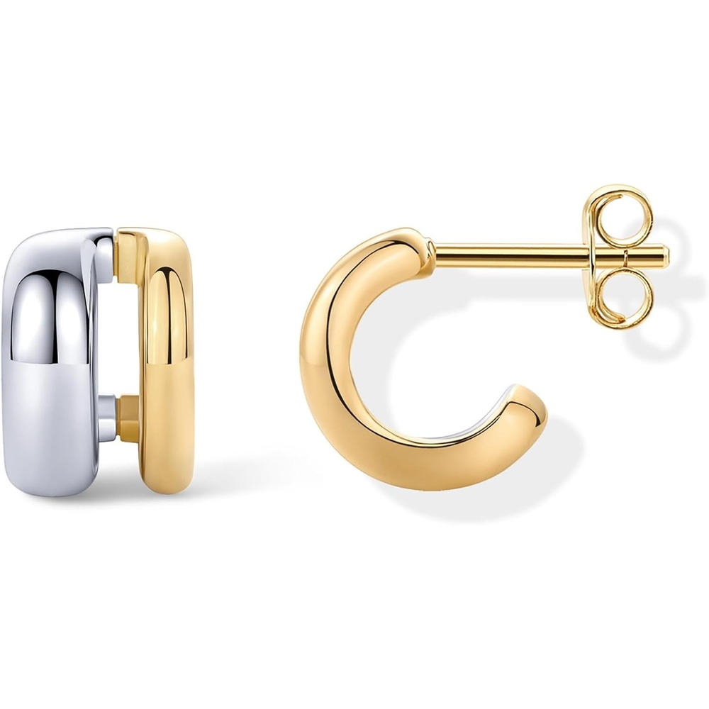 image:imagePAVOI 14K Gold Plated and Rhodium Plated Two Tone Multihoop Double Hoop Geometric Earrings for Women Mixed Metals Huggie Multi Earring Statement PairDouble Hoop
