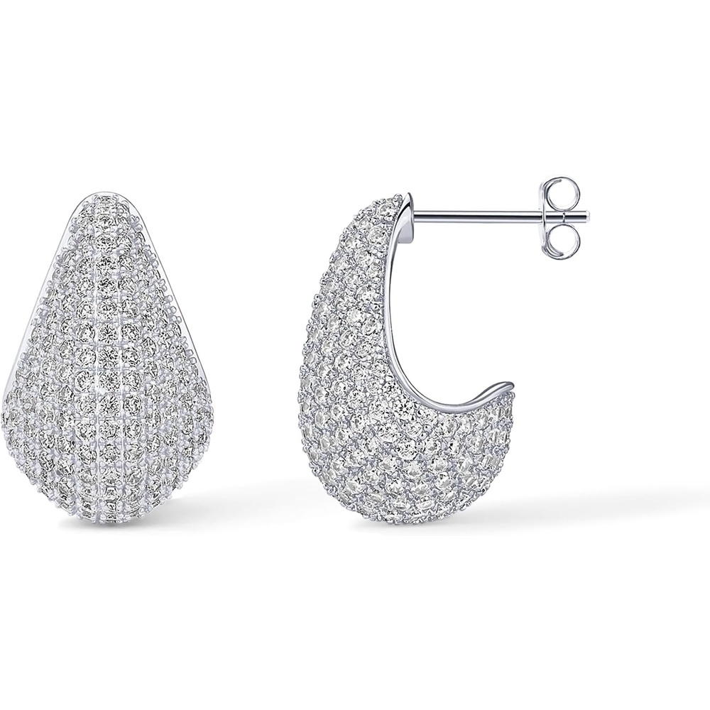 image:imagePAVOI 14K GoldPlated 925 Sterling Silver Posts Chunky Studded Teardrop Pav Drop Dangle Earrings for Women Cubic Zirconia Statement Earring PairWhite Gold