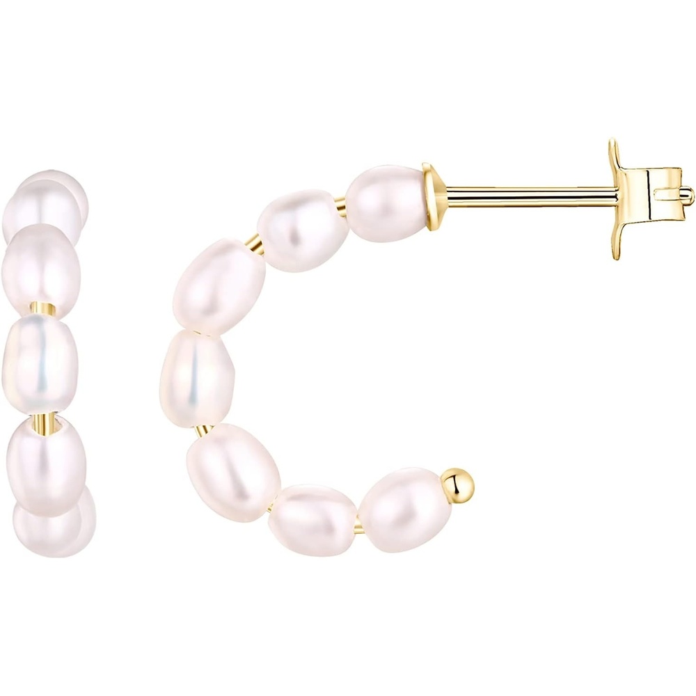 image:imagePAVOI 14K GoldPlated Classic Pearl Hoop Earrings for Women Freshwater Pearl Earring PairRound Pearls