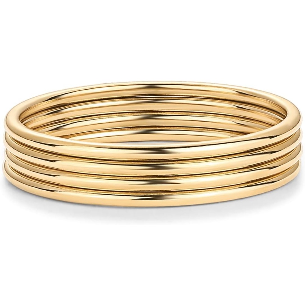image:imagePAVOI 14K Yellow Gold Plated 4 Ring Set for Women Stackable Thin Rings Set Size 7