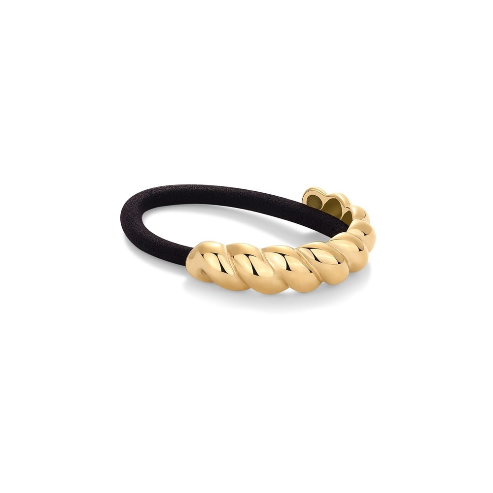 image:imagePAVOI 14K Yellow Gold Plated Dome Waterproof Chunky Metal Hair Band Ponytail Holders for Women  Stainless Steel Statement Cuff Fashion Accessories  Stretchy Gold Hair TiesTwisted Yellow Gold